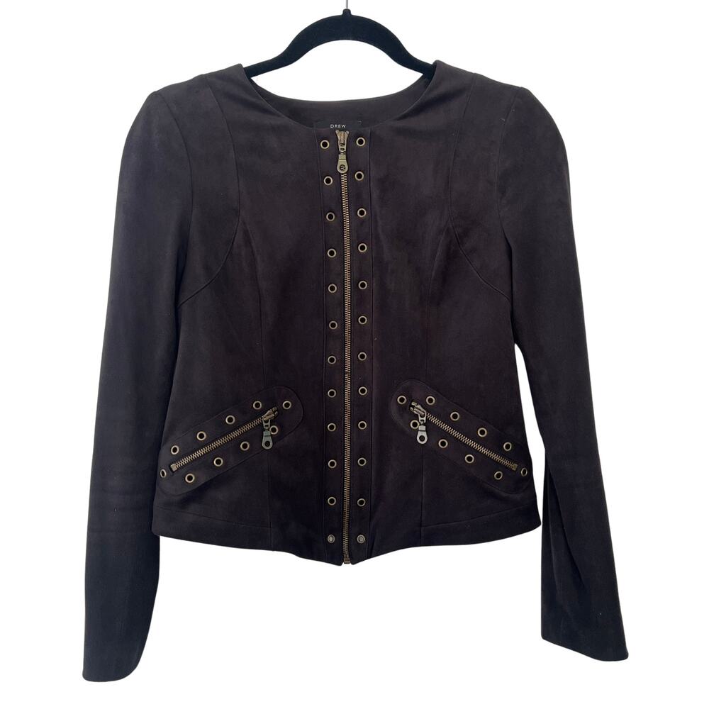 Anthropologie DREW Black Faux Suede Moto Jacket Grommet Detail XS